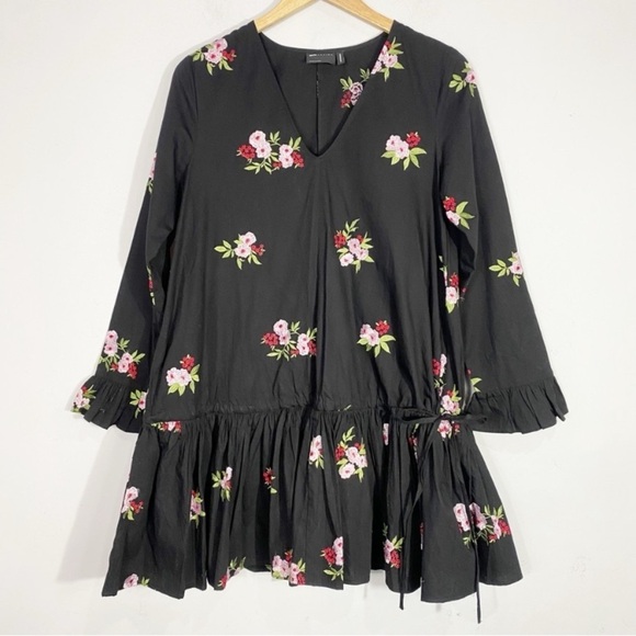 ASOS DESIGN Cotton Embroidered V-neck Smock Drop Waist Dress - Picture 5 of 14